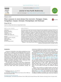 Plant Resources in Seven Jeonju City Reservoirs: Osongjae, Gisijae, Sunggokjae, Gujujae, Seounjae, Hwanghakjae and Hacksojae