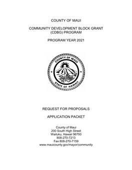 (Cdbg) Program Program Year 2021 Request for Proposals Application