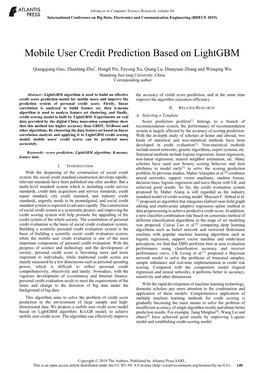 Mobile User Credit Prediction Based on Lightgbm