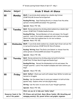 5Th Grade Learning Packet Week of April 27 – May 1