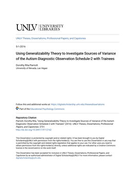 Using Generalizability Theory to Investigate Sources of Variance of the Autism Diagnostic Observation Schedule-2 with Trainees