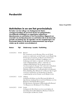 Persbericht Activiteiten in En Om Het Provinciehuis