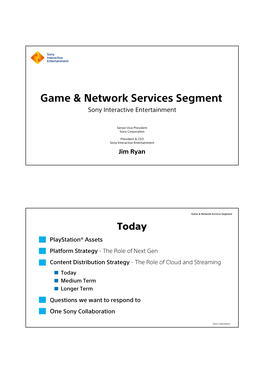 Sony IR Day 2019 Game & Network Services Segment