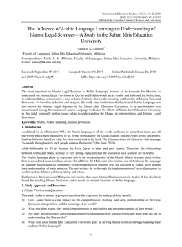 The Influence of Arabic Language Learning on Understanding of Islamic Legal Sciences—A Study in the Sultan Idris Education University