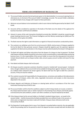 Terms and Conditions of Maubank Ltd