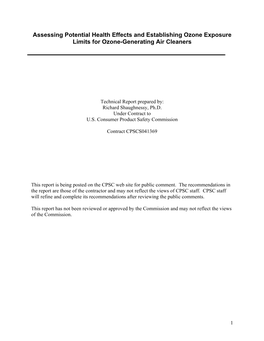 Assessing Potential Health Effects and Establishing Ozone Exposure Limits for Ozone-Generating Air Cleaners