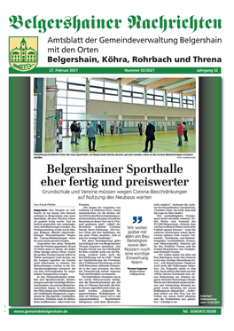 Belgershainer Nachrichten Amtsblatt Der Gemeindeverwaltung Belgershain Mit Den Orten Belgershain, Köhra, Rohrbach Und Threna