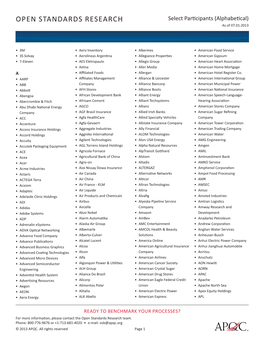 OPEN STANDARDS RESEARCH Select Par� Cipants (Alphabe� Cal) As of 07.01.2013