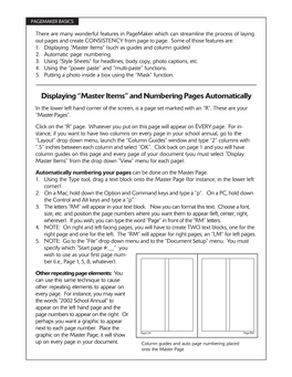 Displaying “Master Items” and Numbering Pages Automatically in the Lower Left Hand Corner of the Screen, Is a Page Set Marked with an “R”