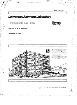 Lawrence Livermore Laboratory E OIVISION ACTIVITIES REPORT - FY 1976 Wxm