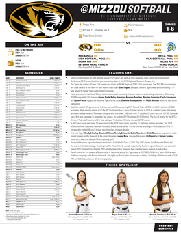 @ Softball 2018 University of Missouri Softball Game Notes