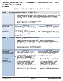 Community-Driven Approaches to Crime Reduction Strategic District Plan Overview CHICAGO POLICE DEPARTMENT