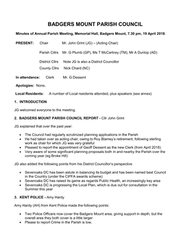 Annual Parish Council April 2018