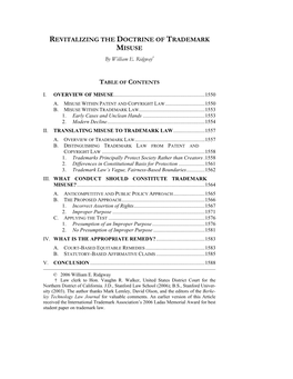 REVITALIZING the DOCTRINE of TRADEMARK MISUSE by William E