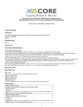 Submission Data for 2020-2021 CORE Conference Ranking Process IEEE International Conference on Pervasive Computing and Communications