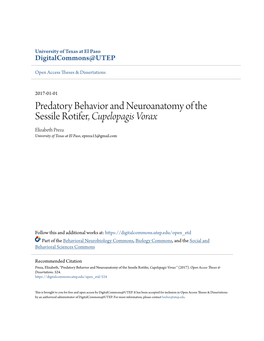 Predatory Behavior and Neuroanatomy of the Sessile Rotifer, Cupelopagis Vorax Elizabeth Preza University of Texas at El Paso, Epreza15@Gmail.Com