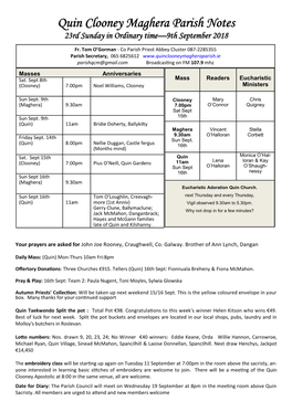 Quin Clooney Maghera Parish Notes 23Rd Sunday in Ordinary Time—9Th September 2018