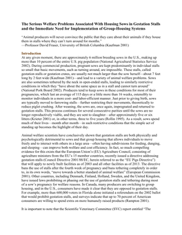 The Serious Welfare Problems Associated with Housing Sows in Gestation Stalls and the Immediate Need for Implementation of Group-Housing Systems