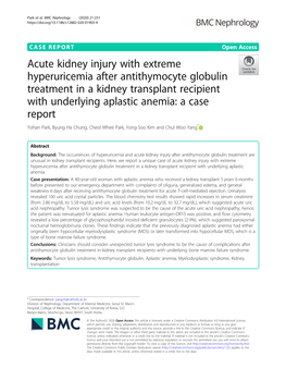 Acute Kidney Injury with Extreme Hyperuricemia After Antithymocyte