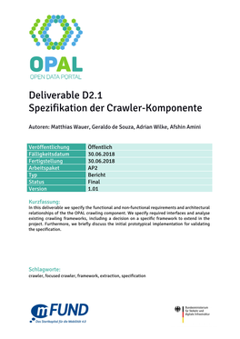 Deliverable D2.1 Spezifikation Der Crawler-Komponente