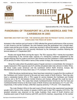 Panorama of Transport in Latin America and the Caribbean in 2003