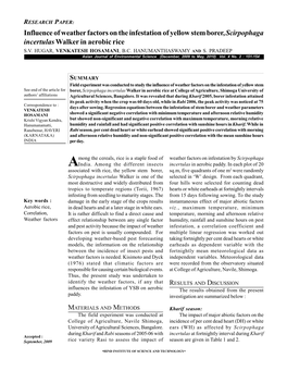 Influence of Weather Factors on the Infestation of Yellow Stem Borer,Scirpophaga Incertulas Walker in Aerobic Rice S.V