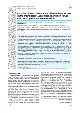 Combined Effect of Temperature, Ph and Salinity Variation on the Growth Rate of Gloeocapsa Sp