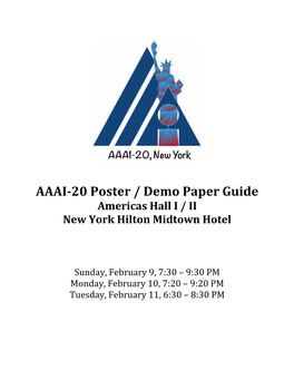 AAAI-20 Poster Session Schedule