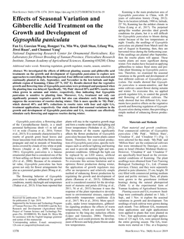 Effects of Seasonal Variation and Gibberellic Acid Treatment on The