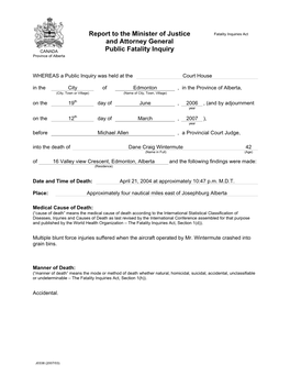 Public Inquiry Into the Death of Dane Craig Wintermute