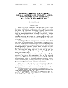 Pepsico and Public Health: Is the Nation’S Largest Food Company a Model of Corporate Responsibility Or Master of Public Relations?