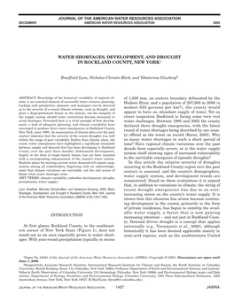 Water Shortages, Development, and Drought in Rockland County, New York1