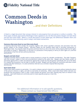 Common Deeds in Washington ...And Their Definitions