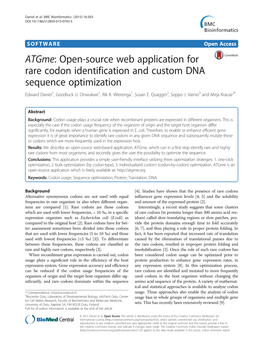 Open-Source Web Application for Rare Codon Identification and Custom DNA Sequence Optimization Edward Daniel1, Goodluck U