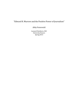 “Edward R. Murrow and the Positive Power of Journalism”