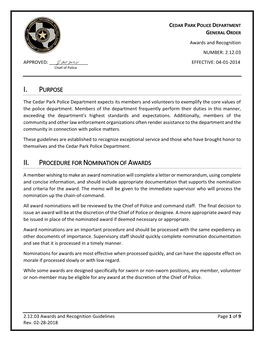 Purpose Ii. Procedure for Nomination of Awards