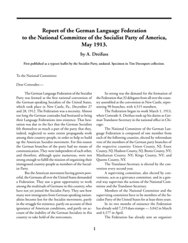 Report of the German Language Federation to the National Committee of the Socialist Party of America, May 1913