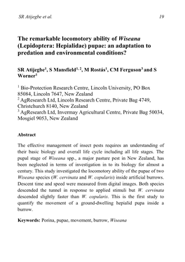 The Remarkable Locomotory Ability of Wiseana (Lepidoptera: Hepialidae) Pupae: an Adaptation to Predation and Environmental Conditions?