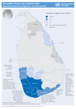 SRI LANKA: Floods and Landslides (3W) Operational Presence of Agencies - As of 20 July 2017