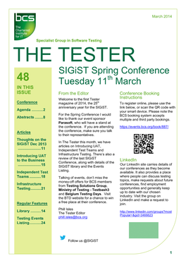 THE TESTER Sigist Spring Conference Tuesday 11Th March