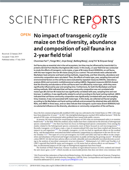 No Impact of Transgenic Cry1ie Maize on the Diversity, Abundance And
