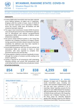 MYANMAR, RAKHINE STATE: COVID-19 Situation Report No