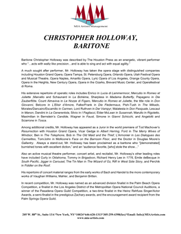 Christopher Holloway, Baritone