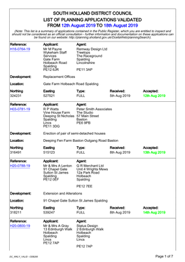 South Holland District Council List of Planning