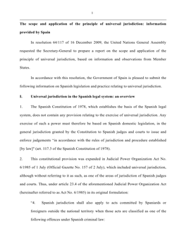 The Scope and Application of the Principle of Universal Jurisdiction: Information Provided by Spain