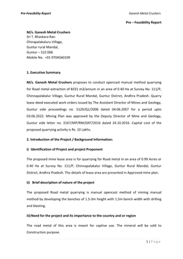 Feasibility Report M/S. Ganesh Metal