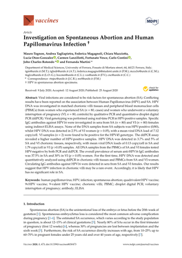 Investigation on Spontaneous Abortion and Human † Papillomavirus Infection