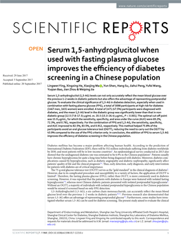 Serum 1,5-Anhydroglucitol When Used with Fasting Plasma Glucose