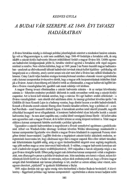 A Budai Vár Szerepe Az 1849. Évi Tavaszi Hadjáratban