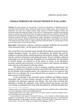 Characteristics of Collectionism in Wallachia